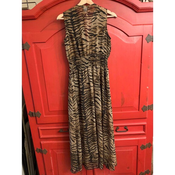 Dots Sz Small Sexy Zebra Striped Dress Lace up Front Faux Leather Midi Sheer EUC - Picture 3 of 3